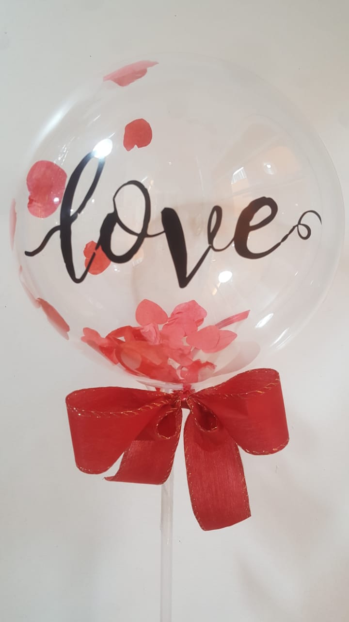 Kit Bubble Love 25cm com haste suporte Confete OU Coracao de Papel